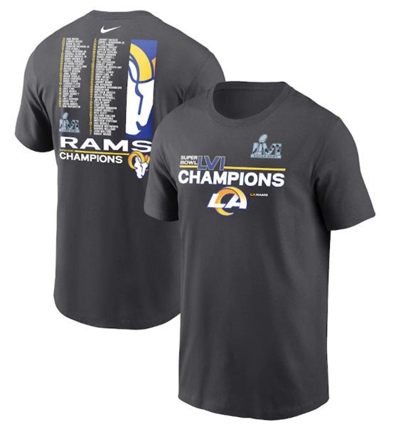 NFL Rams 2022 Anthracite Super Bowl LVI Champions Roster T-Shirt