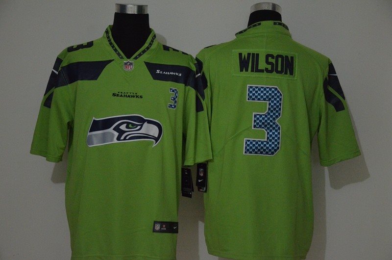 Nike Seahawks 3 Russell Wilson Green Team Big Logo Vapor Limited Men Jersey