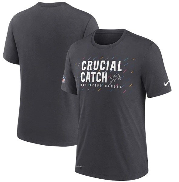 NFL Lions Charcoal 2021 Crucial Catch Performance T-Shirt