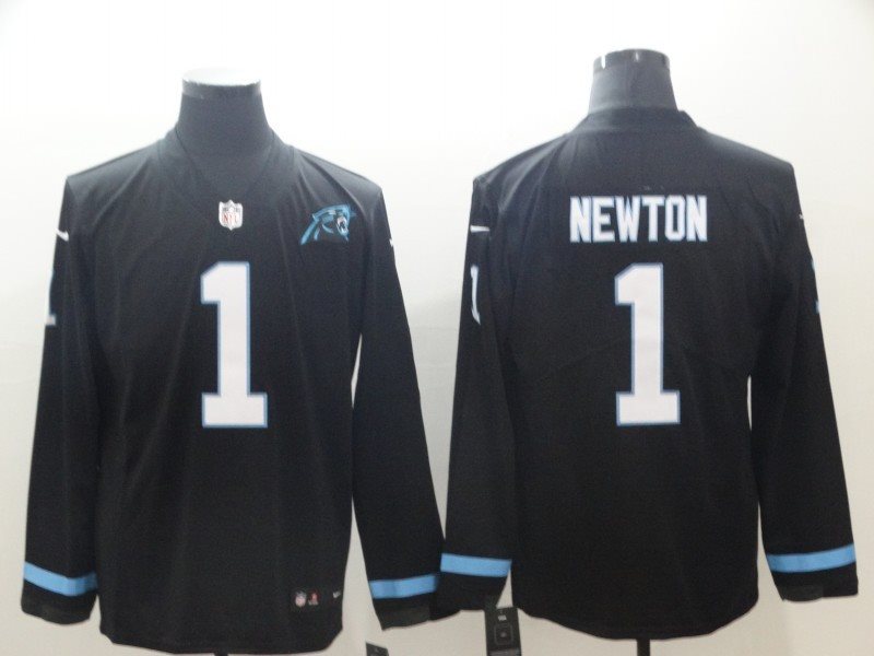 Nike Panthers 1 Cam Newton Black Therma Long Sleeve Men Jersey