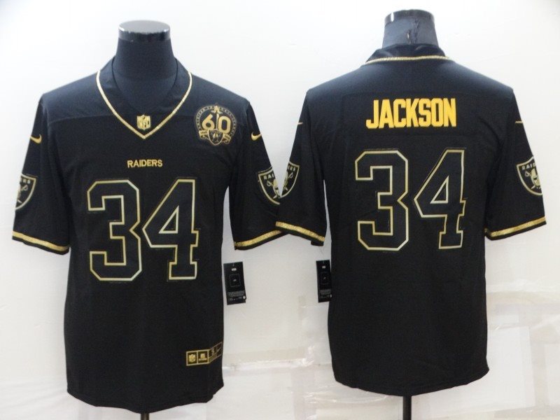 Nike Raiders 34 Jackson Black Gold 60th Anniversary Vapor Limited Men Jersey