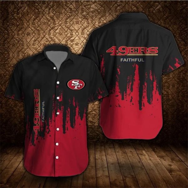 NFL San Francisco 49ers Summer Casual Slim Button-Down Short Sleeve Shirt