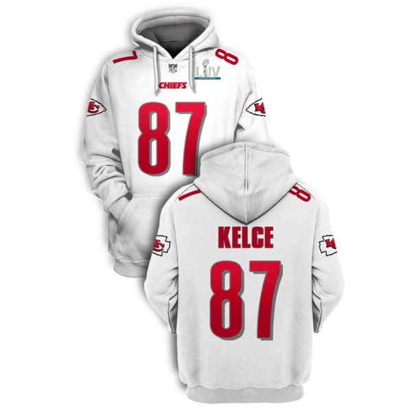 NFL Chiefs 87 Travis Kelce White 2021 Stitched New Hoodie