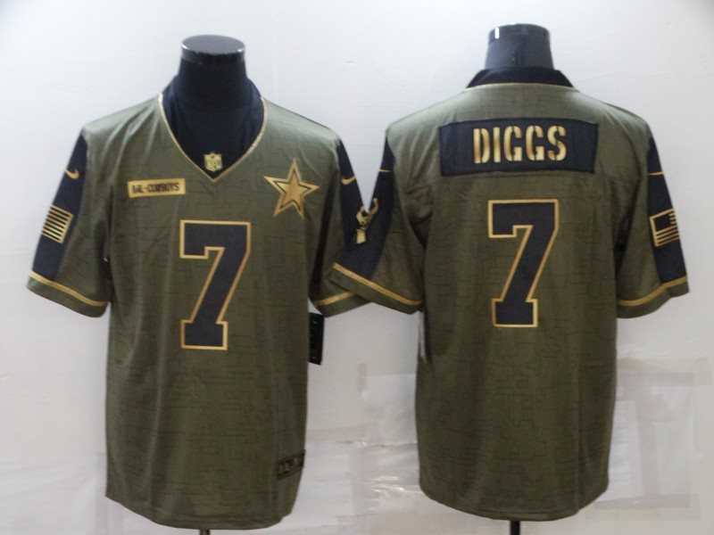Nike Cowboys 7 Trevon Diggs 2021 Gold Salute To Service Limited Men Jersey