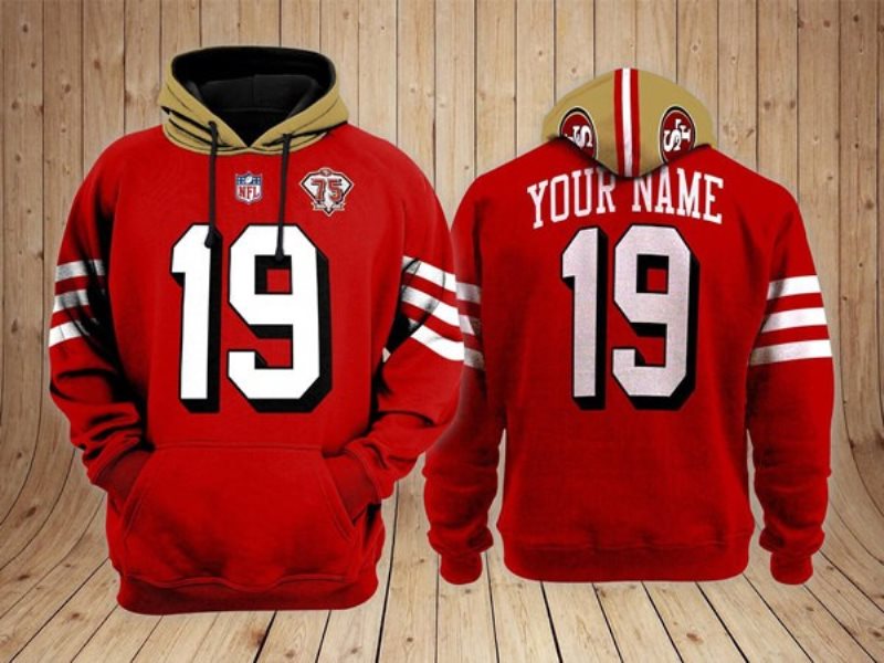 NFL San Francisco 49ers 19 Customized Red Performance Pullover Hoodie