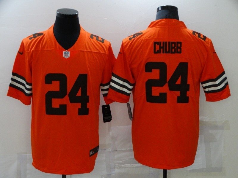 Nike Browns 24 Nick Chubb Orange Inverted Legend Limited Men Jersey
