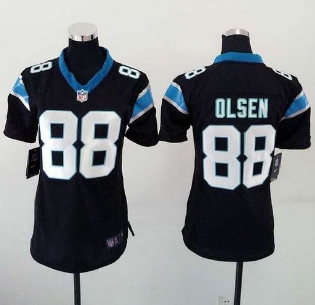 Nike Panthers 88 Greg Olsen Black Team Color Women Stitched NFL Elite Jersey