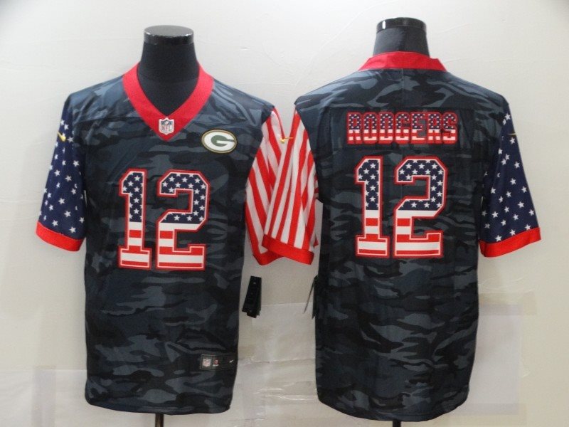 Nike Packers 12 Aaron Rodgers 2020 Camo USA Flag Limited Men Jersey