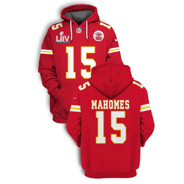 NFL Chiefs 15 Patrick Mahomes Red Super Bowl LIV 2021 Stitched New Hoodie