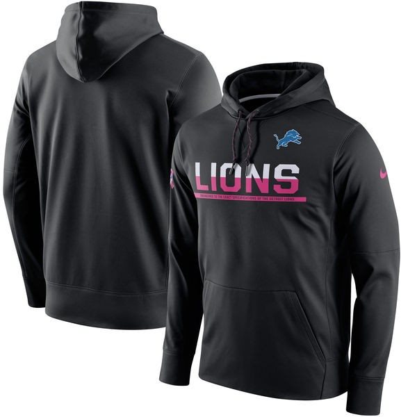 NFL Nike Detroit Lions Breast Cancer Awareness Circuit Performance Pullover Black Hoodie