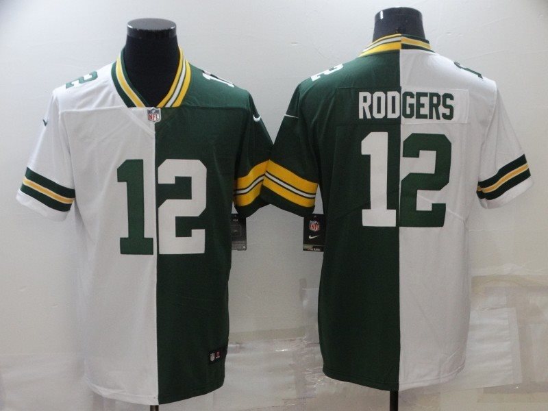 Nike Packers 12 Aaron Rodgers Green White Split Vapor Limited Men Jersey