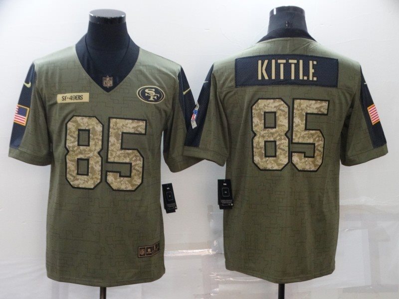 Nike 49ers 85 George Kittle 2021 Olive Camo Salute To Service Limited Men Jersey
