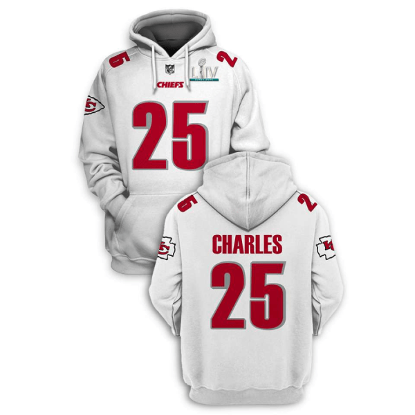 NFL Chiefs 25 Jamal Charles White Super Bowl LIV 2021 Stitched New Hoodie