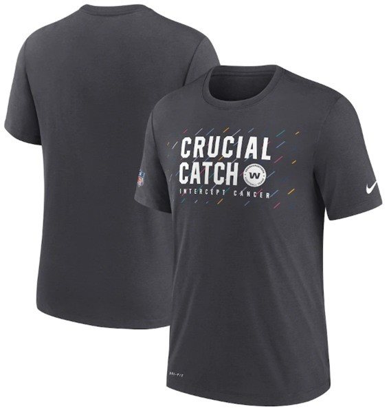 NFL Washington Football Team Charcoal 2021 Crucial Catch Performance T-Shirt
