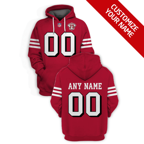 NFL 49ers Customized Red Throwback with 75th Patch 2021 Stitched New Hoodie