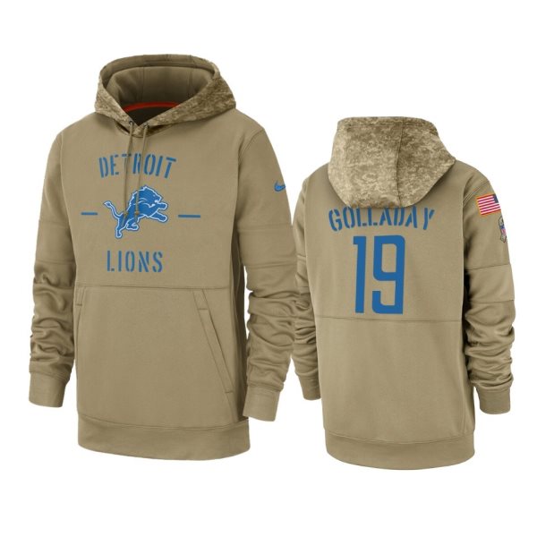 Nike Detroit Lions 19 Kenny Golladay Tan 2019 Salute to Service Sideline Therma Pullover Hoodie