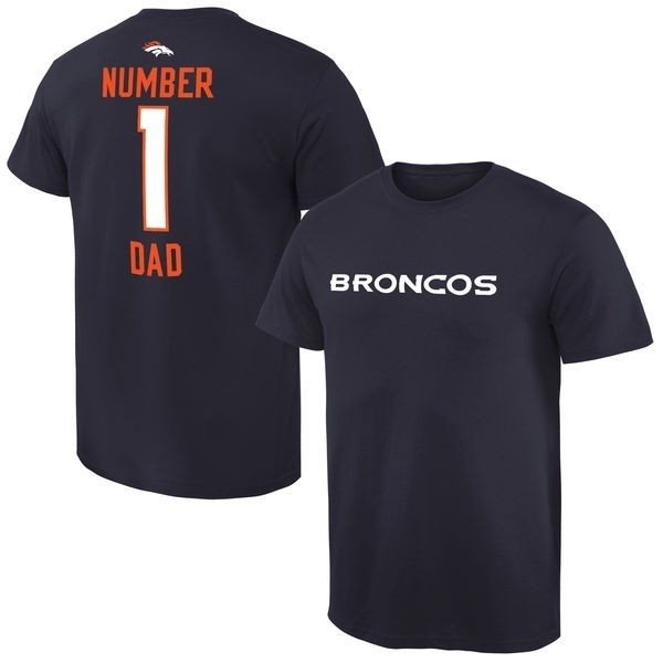 NFL Denver Broncos Mens Pro Line Navy Blue Number 1 Dad T-Shirt