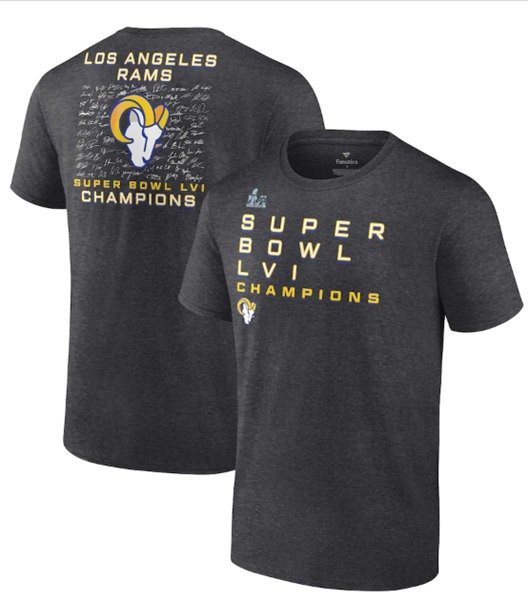 NFL Rams 2022 Heathered Charcoal Super Bowl LVI Champions Roster Signature T-Shirt
