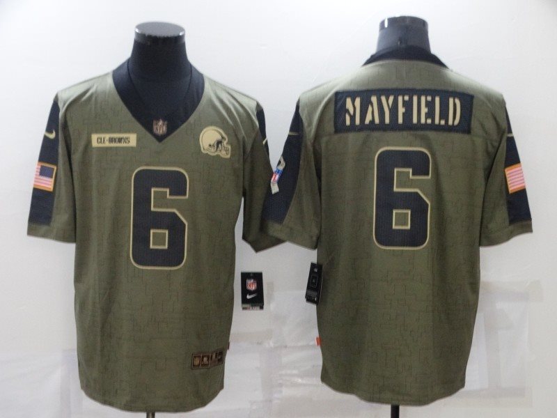 Nike Cleveland Browns 6 Baker Mayfield 2021 Olive Salute To Service Limited Men Jersey