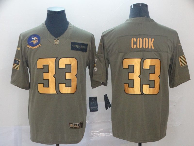 Nike Vikings 33 Dalvin Cook 2019 Olive Gold Salute To Service Limited Men Jersey