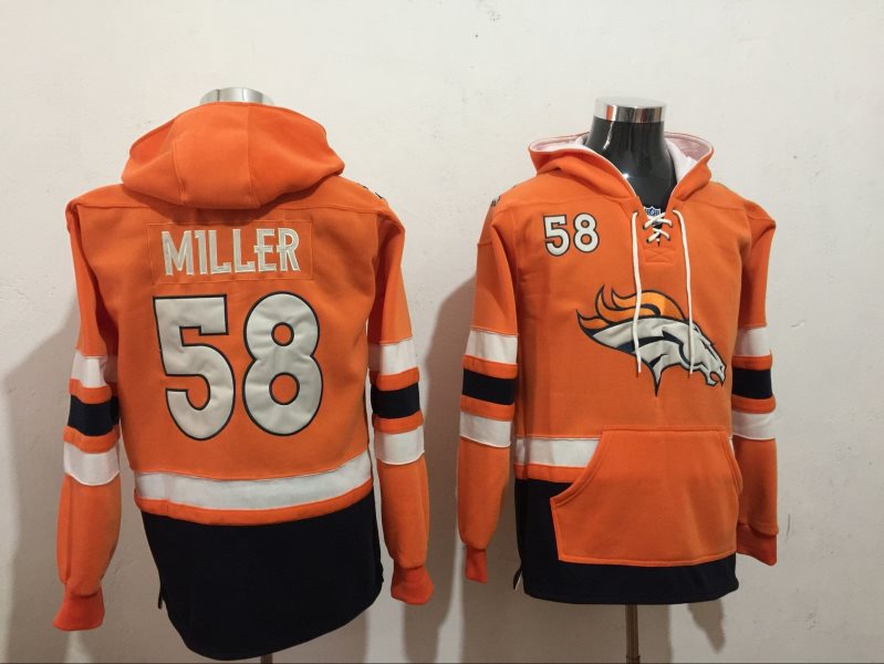 NFL Denver Broncos 58 Von Miller Orange All Stitched Hooded Men Sweatshirt
