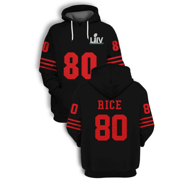 NFL 49ers 80 Jerry Rice Black Super Bowl LIV 2021 Stitched New Hoodie