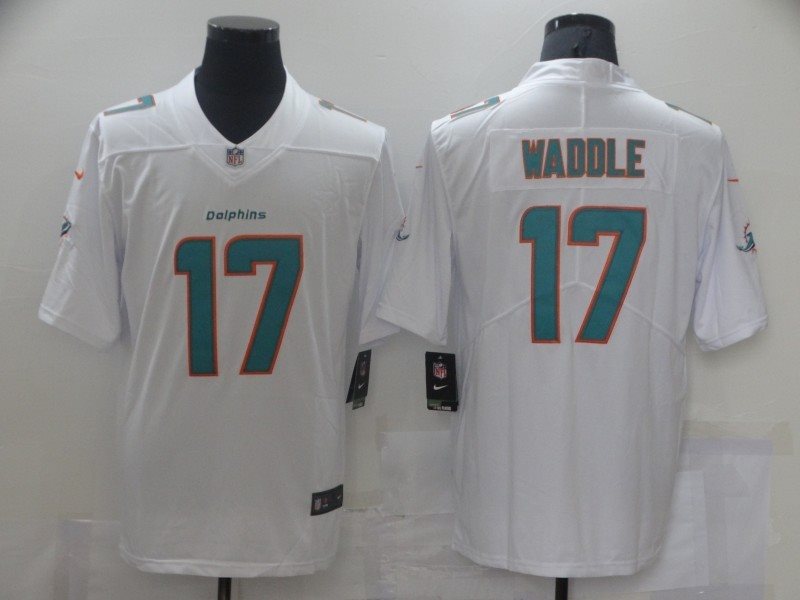 Nike Dolphins 17 Jaylen Waddle White 2021 NFL Draft Vapor Limited Men Jersey