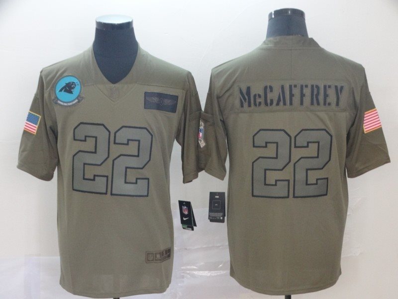 Nike Panthers 22 Christian McCaffrey 2019 Olive Salute To Service Limited Men Jersey