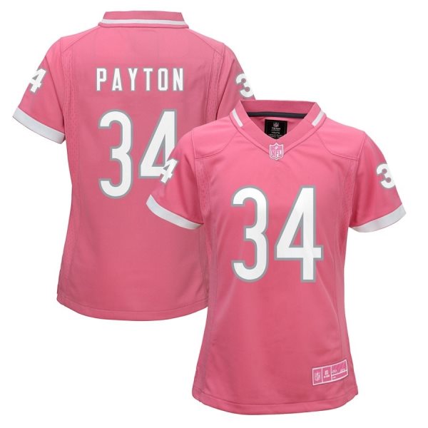Nike Bears 34 Walter Payton Pink Bubble Gum Women Jersey