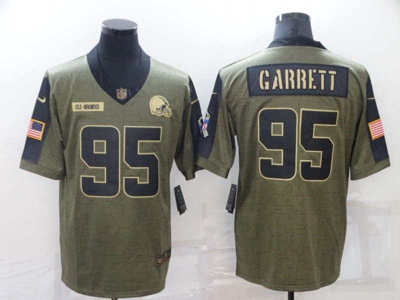 Nike Cleveland Browns 95 Myles Garrett 2021 Olive Salute To Service Limited Men Jersey