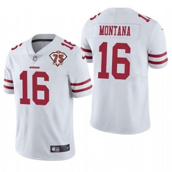 Nike 49ers 16 Joe Montana White 75th Anniversary Vapor Untouchable Limited Men Jersey