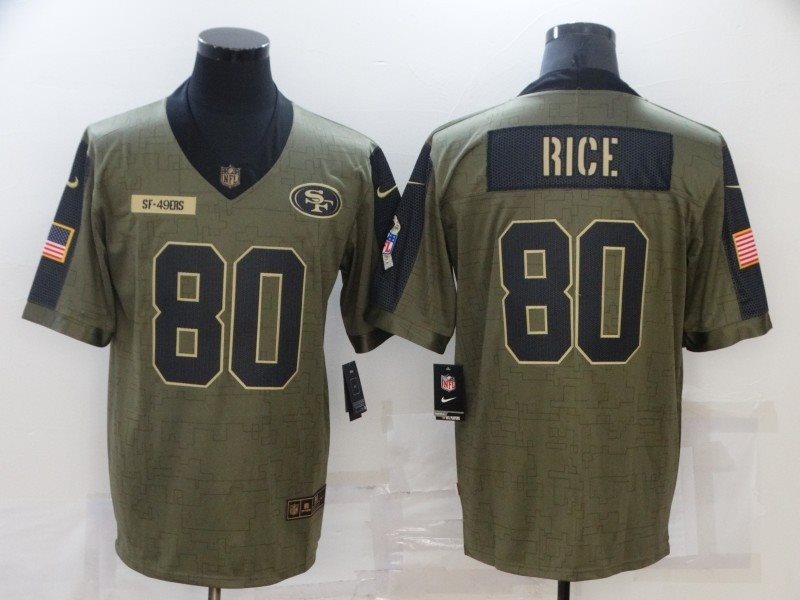 Nike San Francisco 49ers 80 Jerry Rice 2021 Olive Salute To Service Limited Men Jersey
