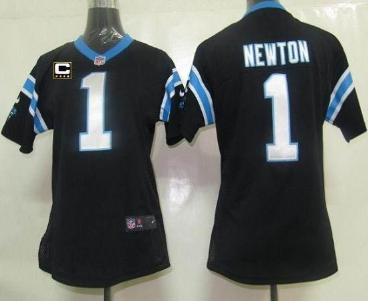 Nike Panthers 1 Cam Newton Black With C Patch Women's Elite Jersey