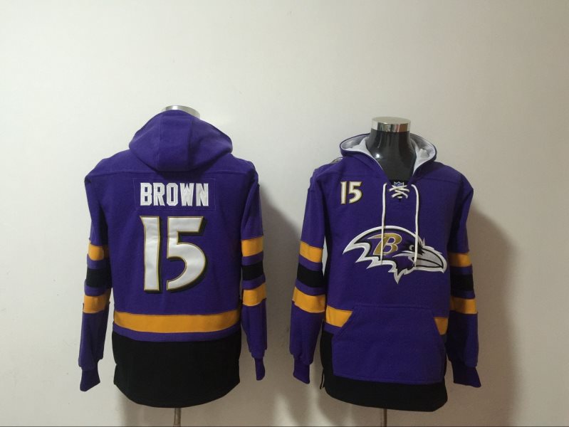 Nike Ravens 15 Marquise Brown Purple Hoodie Sweatshirt