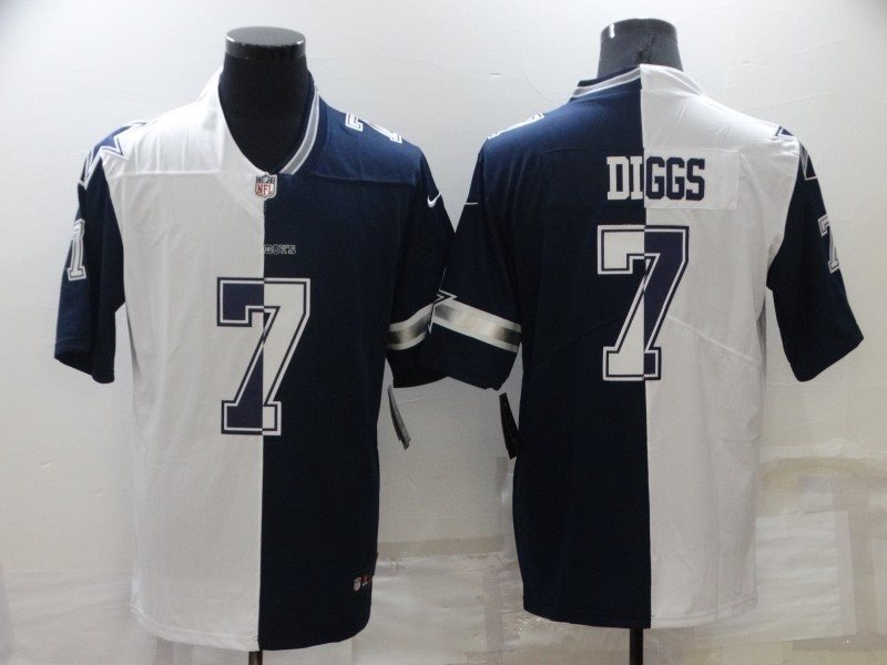 NFL Cowboys 7 Trevon Diggs White And Blue Split Limited Men Jersey