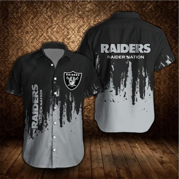 NFL Las Vegas Raiders Summer Casual Slim Button-Down Short Sleeve Shirt