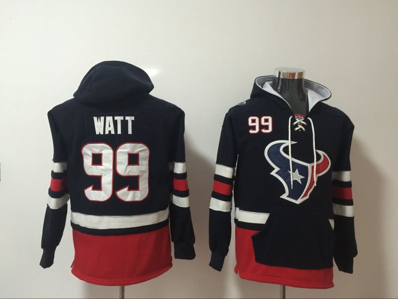 Houston Texans 99 J.J. Watt Navy All Stitched Hooded Men Sweatshirt