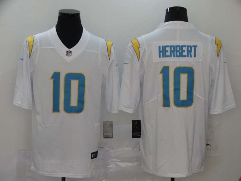 Nike Chargers 10 Justin Herbert White 2020 NFL Draft Vapor Limited Men Jersey