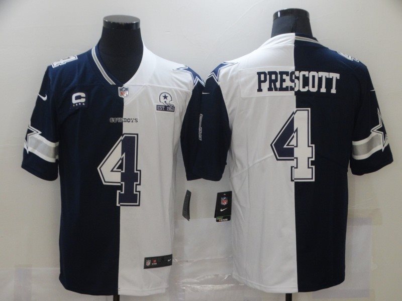 Nike Cowboys 4 Dak Prescott White Black Split Limited Men Jersey