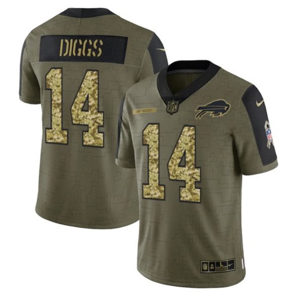 Nike Bills 14 Stefon Diggs 2021 Olive Camo Salute To Service Limited Men Jersey