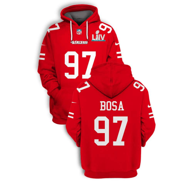 NFL 49ers 97 Nick Bosa Red Super Bowl LIV 2021 Stitched New Hoodie