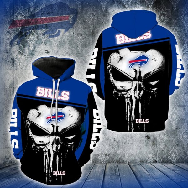 NFL Buffalo Bills Skull 3D Pullover Hoodies