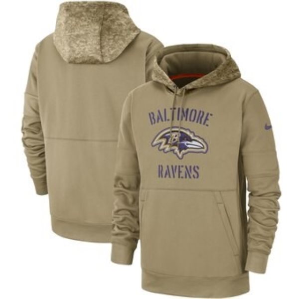 Nike Baltimore Ravens Tan 2019 Salute To Service Sideline Therma Pullover Hoodie