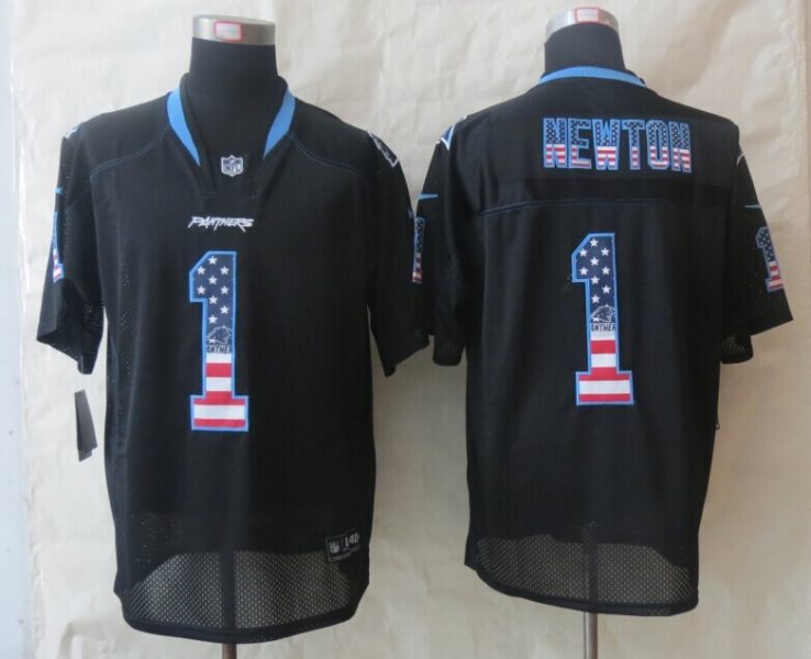 2014 New Nike Carolina Panthers No.1 Cam Newton USA Flag Fashion Black Male Elite Football Jersey