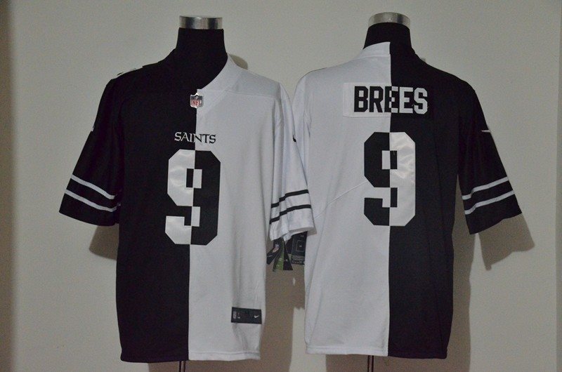 Nike Saints 9 Drew Brees Black And White Split Vapor Limited Men Jersey