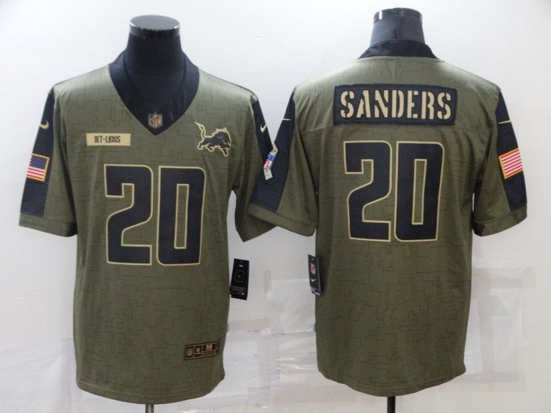 Nike Detroit Lions 20 Barry Sanders 2021 Olive Salute To Service Limited Men Jersey