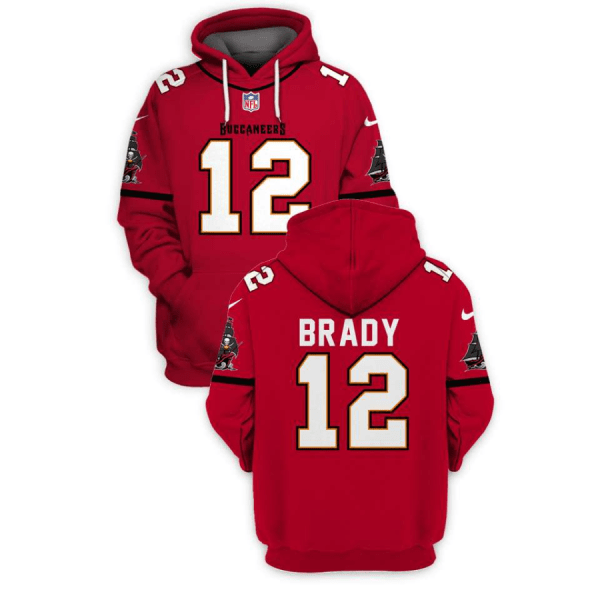 NFL Buccaneers 12 Tom Brady Red 2021 Stitched New Hoodie
