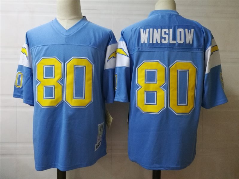 Mitchell and Ness NFL Chargers 80 Kellen Winslow Light Blue Throwback Jersey