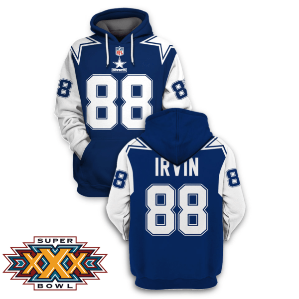 NFL Cowboys 88 Michael Irvin Blue Thanksgiving 2021 Stitched New Hoodie