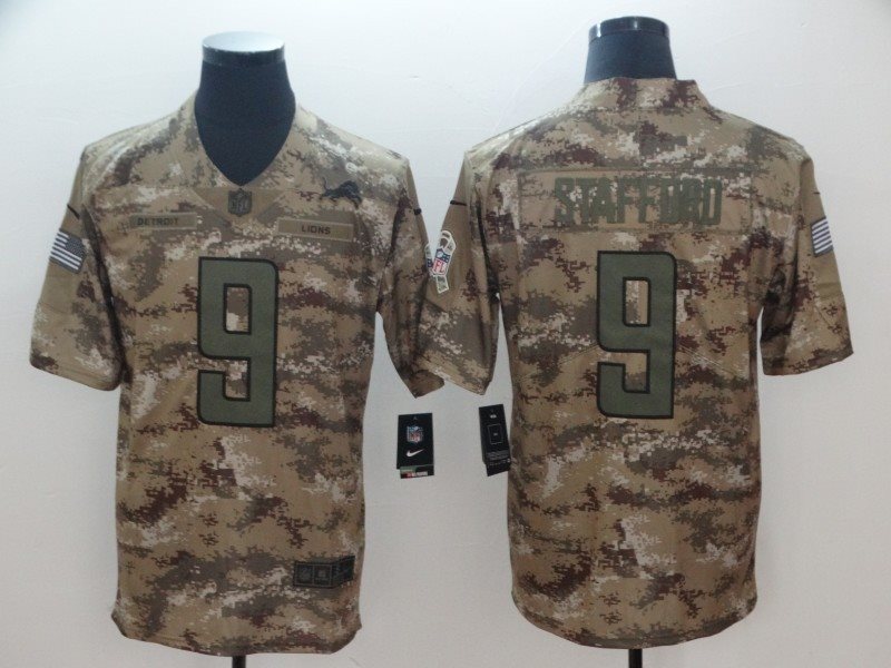 Nike Lions 9 Matthew Stafford 2018 Camo Salute to Service Limited Men Jersey